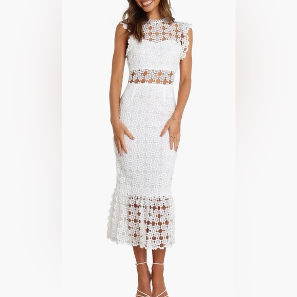 Petal & Pup Dresses & Skirts - Petal + Pup Lauren Dress White Lace Midi Ruffle Hem Hidden Zip NWT US 6 AU 10